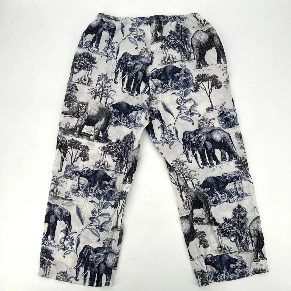 The Cat's Pajamas Safari Toile Luxe Pima Cotton Capri Pajama Set Size S Elephant - Picture 8 of 13